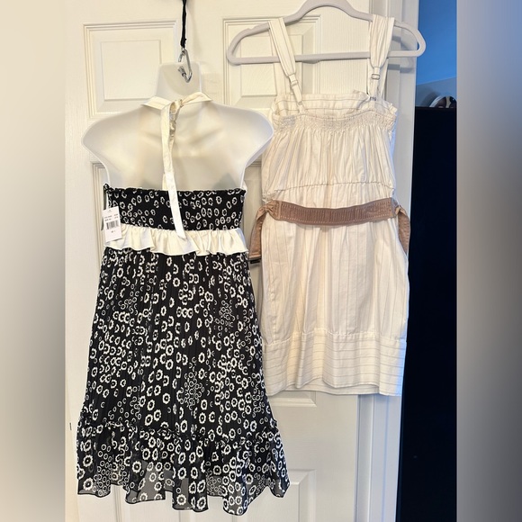 2 dresses NWT size 3 halter black white flower dress BCBG pin stripe belted xs - Picture 2 of 13